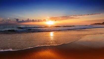 Fototapeta premium Coastal Sunrise Vibrant Colors On Sandy Beach