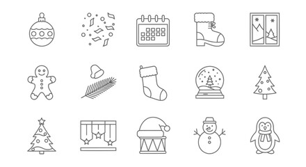 Festive Christmas Icons Ornament, Snowflakes, Calendar, Boot & More
