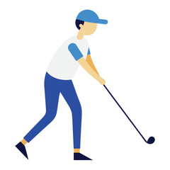 Obraz premium Minimalist vector illustration of a male golfer taking a swing with a golf club, depicting an active individual playing sports outdoors