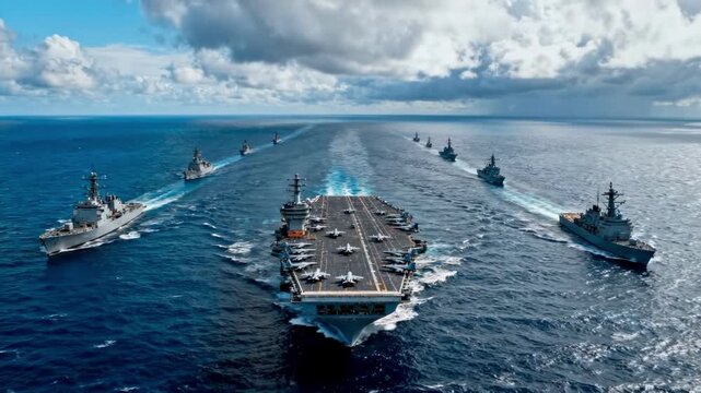 Aircraft Carrier Ship Battle Group Formation at Sea Military Naval