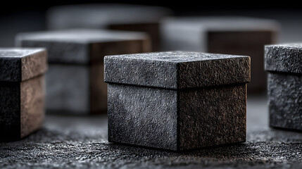 Black gift boxes arranged on dark background, black friday discounts concept