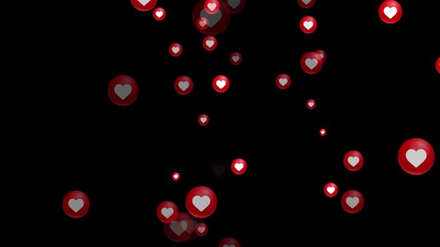 Heart fountain fly up. Stream reactions in social media. Follower like support. Love button emoji motion graphic. Live streaming in instagram, youtube, tiktok, twitch reaction. MOV Alpha Channel