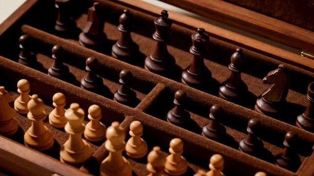 Chess Pieces Organized in Box Storage Collection Display