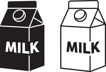 Milk carton box icon set isolated on white background solid and outline vector symbol design