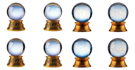 Mystical Glass Orbs with Decorative Stands for Fortune Telling, Isolated on Transparent, white background