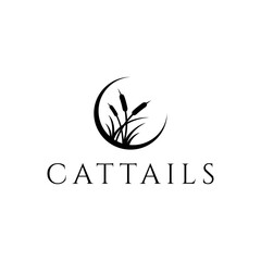 cattail and crescent moon logo with a simple and elegant design