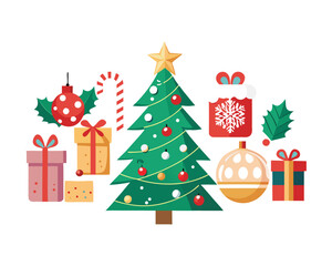 Naklejka premium Christmas Tree with Presents Flat Vector