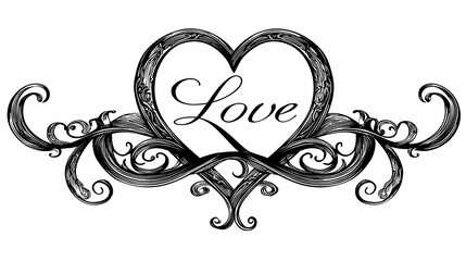 Sophisticated Vector Graphic Merging Ornate Love Heart and Infinity Emblem with Decorative Calligraphy for Timeless Romantic Prints