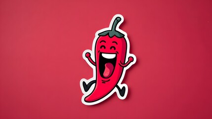 Whimsical 2D Animated Red Chili Character Sticker Showcasing Joyful Eccentricity and Lively Emotions in Digital Art