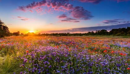 Obraz premium Vibrant Wildflower Meadow At Sunset