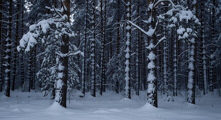 Fototapeta premium Snow Covered Pine Forest in Winter Season.