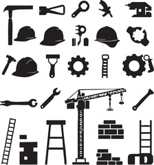 Construction and Industrial Tools and Equipment Silhouettes