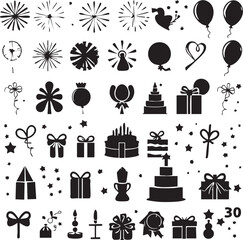 Festive Silhouettes: Balloons, Cakes, Gifts, and Celebratory Icons