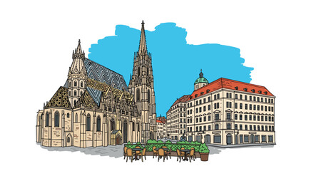 Obraz premium Vienna skyline doodle with iconic landmarks and architecture