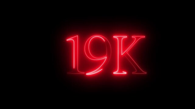 Bright Red Neon 19K Number Text on Dark Background &ndash; Modern Cyberpunk Style Digital 4k neon, number, neon text, 