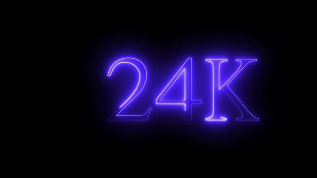 Bright Red Neon 24K Number Text on Dark Background &ndash; Modern Cyberpunk Style Digital 4k neon, purple neon, glowing number