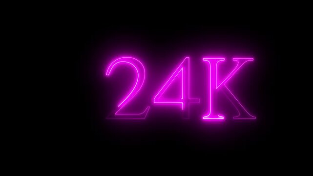 Abstract glowing neon light 24K letter animation. 24K followers or subscribers ,30K Electric blue lighting text with animation on black background. 