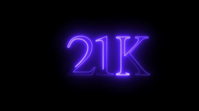Bright Red Neon 21K Number Text on Dark Background &ndash; Modern Cyberpunk Style Digital 4k neon, purple neon, glowing number, neon 
