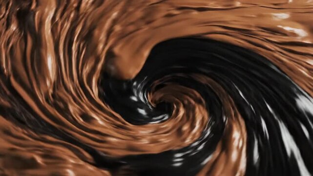 Abstract flowing design with contrasting brown and black colors forming a spiral shape background