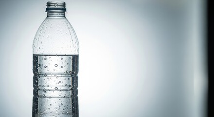 Plastic water bottle with condensation and sunlight background