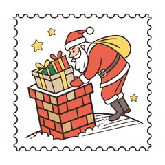 Santa Delivering Gifts Down Chimney on Snowy Rooftop