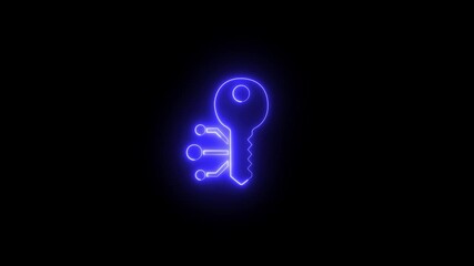 Glowing neon line Cryptocurrency key icon isolated on black background. Digital encryption concept with cyber key symbol, secret, privacy, computer security and data safety icon loop 4K Video . - Powered by Adobe
