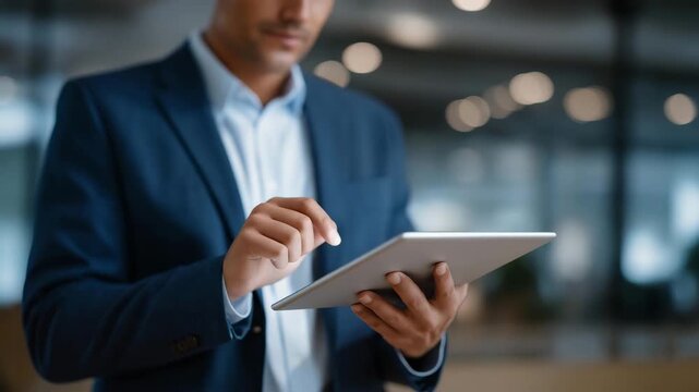 Insurance specialist guiding client through digital claim process on tablet, symbolizing efficiency, customer support, transparency, and technology-enabled service experience. cinematic color