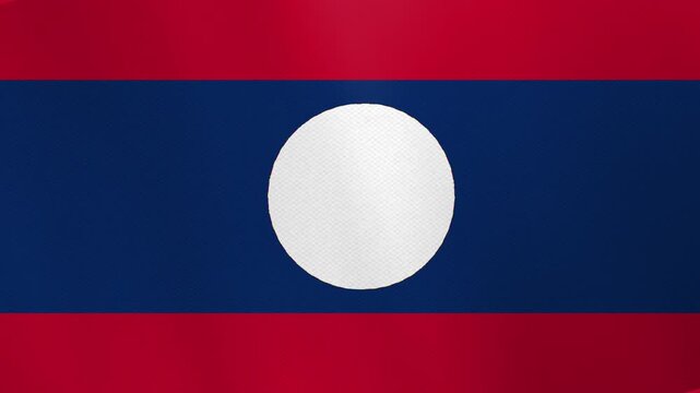The national flag of Laos, featuring horizontal red and blue stripes with a prominent white circle in the center.