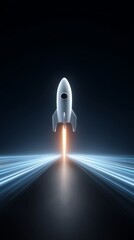 Rocket Launch with Light Trails Against a Dark Background