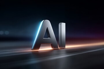 Futuristic 3D rendering of the letters 'AI' in a metallic,illuminated style against a dark background.