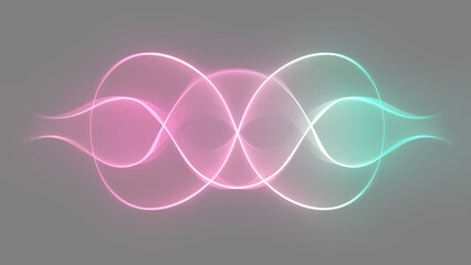 Fototapeta premium Abstract glowing neon rings in pink and green on a black background