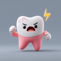 Cartoon Tooth Character with Pain/Damage Symbol