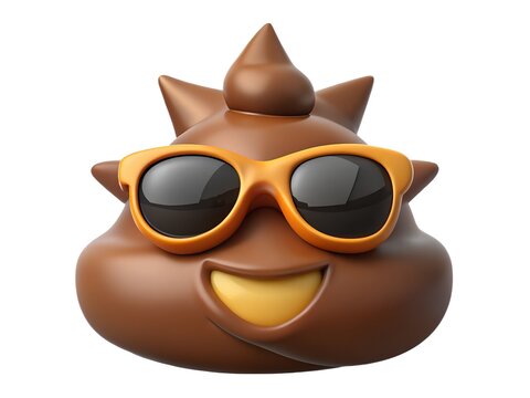 Cool poop emoji with sunglasses isolated on white background is smiling and having a good time