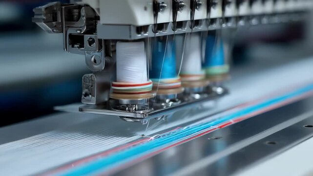 Hybrid thread tension system in action combining manual input and automatic calibration for balanced stitching precision in garment manufacturing.