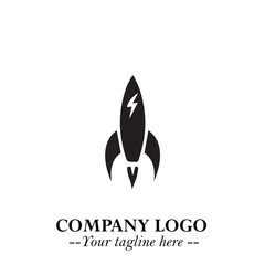 Fototapeta premium Rocket Logo Symbol in Black on the White Background with Modern Futuristic Space Design 