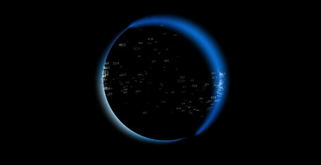 Glass transparent protection sphere shield. Sphere shield with hexagon pattern on blue background. Bubble shield in the form of a force energy field. Protection and safety concept.