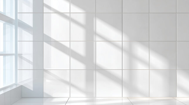 窓の影が映る清潔感のある白いタイル　キッチン、洗面所、バスルームのイメージ