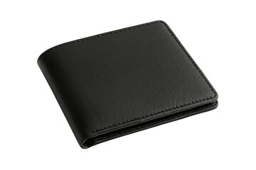 Stylish black wallet displayed at an angle, highlighting its sleek design and leather texture