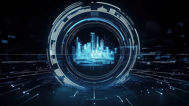 Futuristic Cityscape in a Digital Sphere