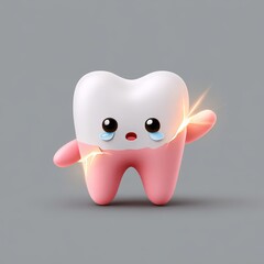 Crying Cartoon Tooth Character with Pain/Sensitivity Highlighting