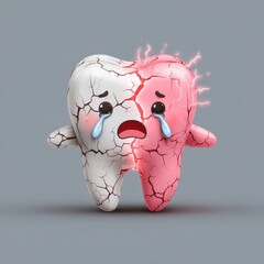Crying Tooth Character with Cracks and Painful Sensation