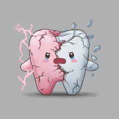 Cartoon illustration of a cracked,unhappy tooth symbolizing dental damage or pain.