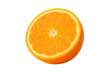 A fresh, juicy orange slice cut in half, showcasing its vibrant color and texture. 
