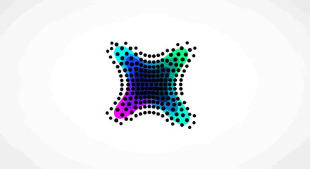 Abstract Halftone Dot Pattern in Vibrant Gradient Colors on White Background.