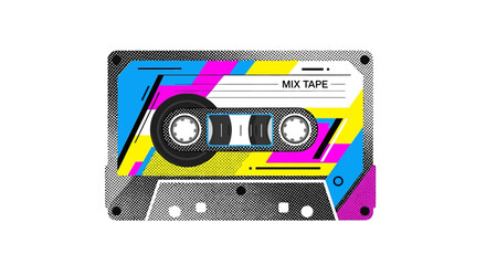 Obraz premium Vibrant 80s Style Mix Tape Audio Cassette Isolated.