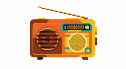 Retro Portable Radio Receiver with Antenna and Speaker.