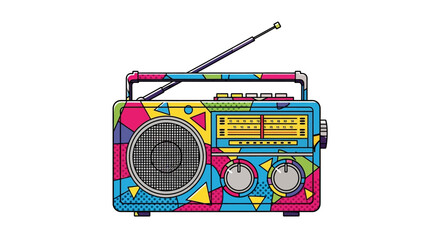 Colorful Retro Boombox Radio with Abstract Pattern.