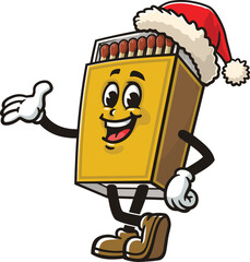 Matchstick box mascot cartoon wearing a Christmas hat