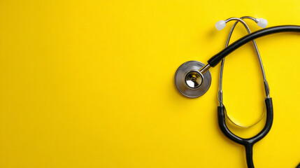 A stethoscope resting on a yellow background symbolizes the healthcare field and emphasizes the importance of medical hygiene