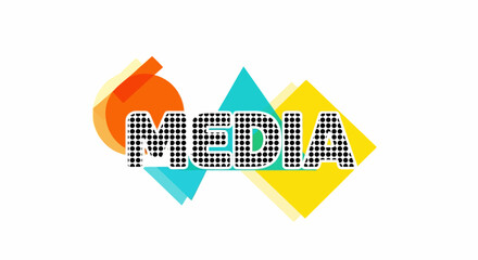Colorful Media Text Design with Geometric Shapes.
